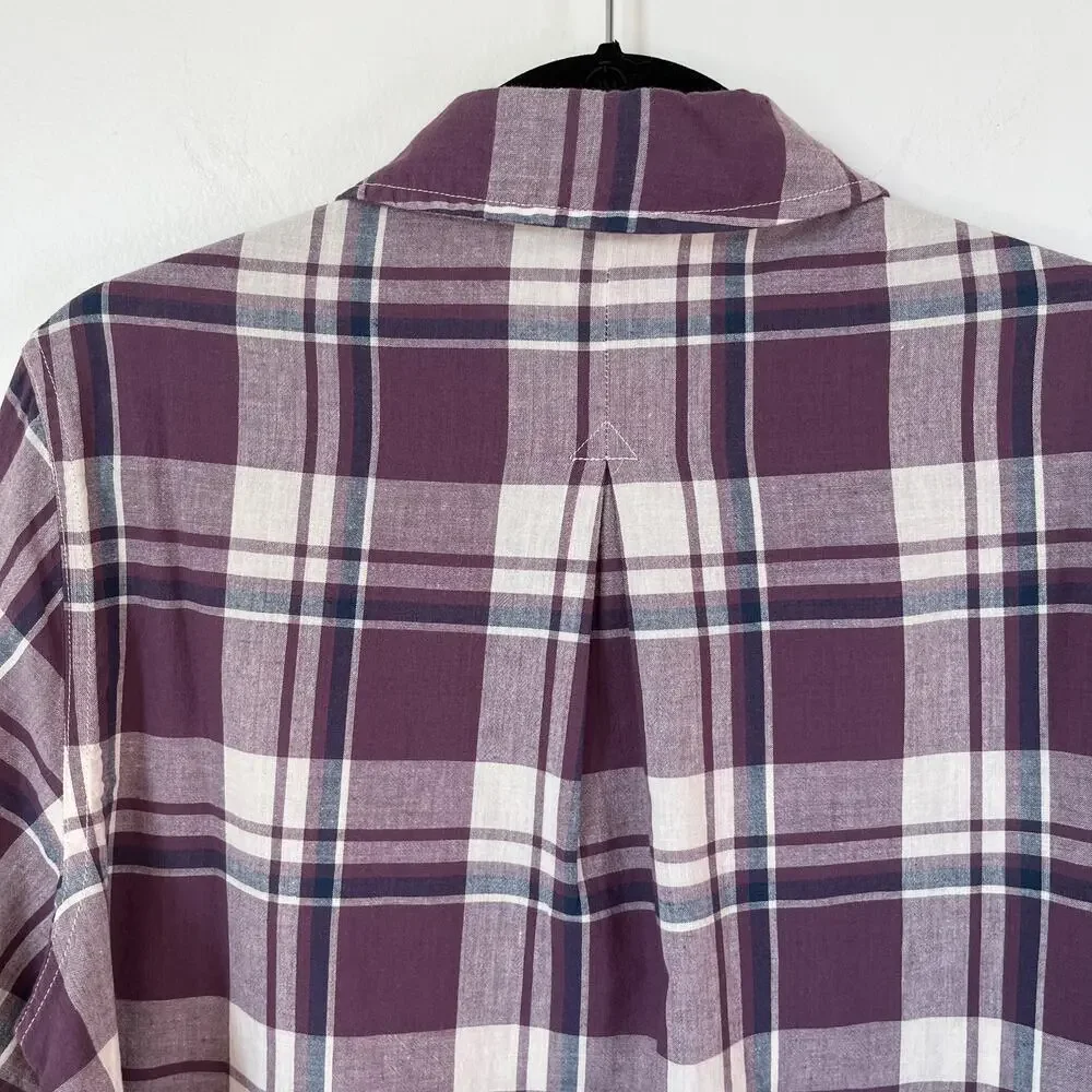 NEW AYR The Captain Shirt Madras Purple Rain Button up Front Pockets Plaid Small